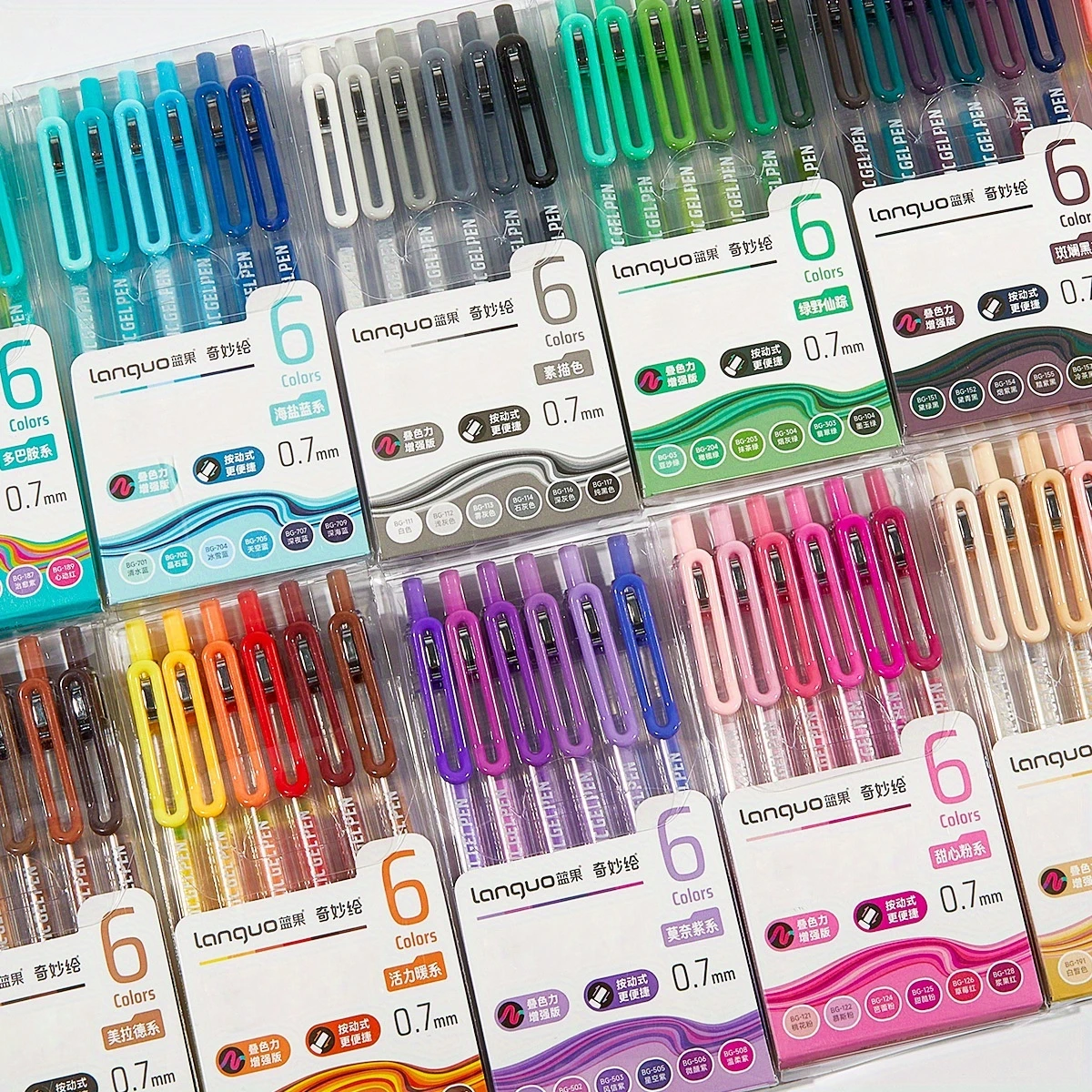 6 قطعة أقلام ملونة جديدة من نوع Languo 0.7 مللي متر ، ألوان نابضة بالحياة ، سعة كبيرة ، مناسبة للمجلات ، كتابة اليوميات ، وضع العلامات ، #2
