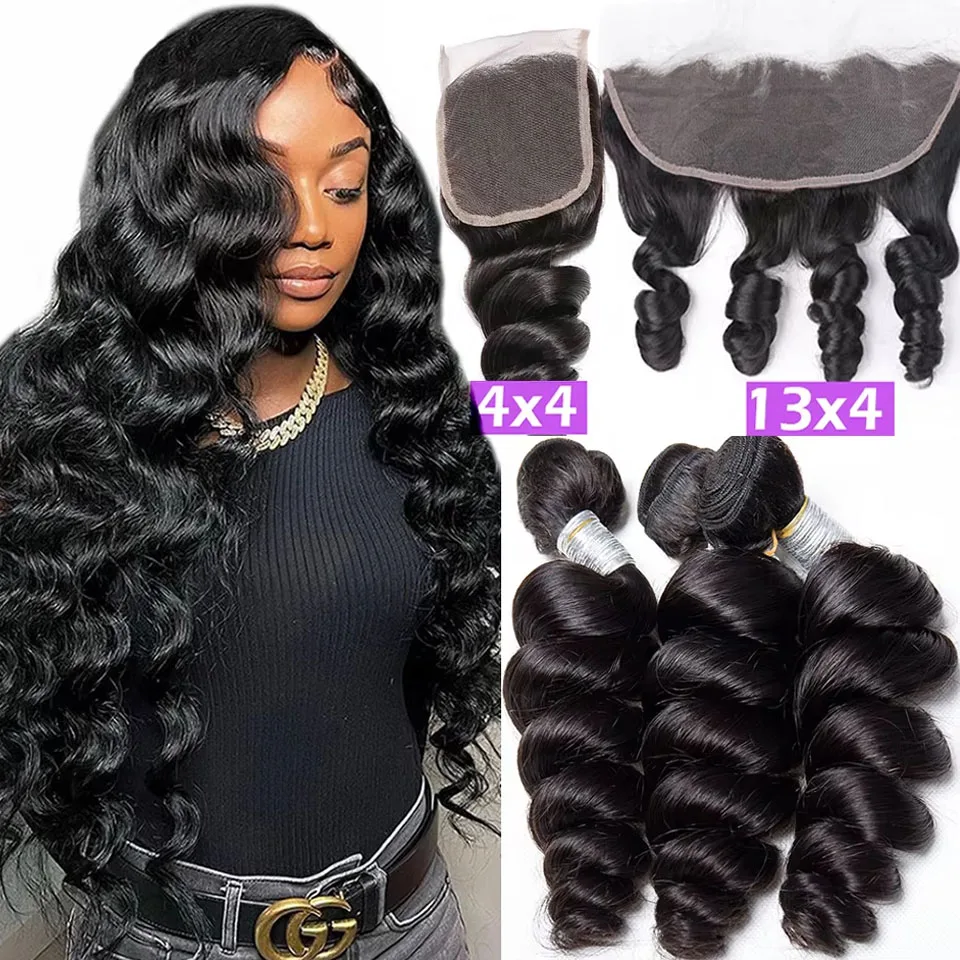 

Наборы волос BINF Loose Wave с заколками и фронтальной прозрачной HD-заколкой из натуральных человеческих волос, 3/4 пучка, распродажа, наращивание волос, 8-30 дюймов