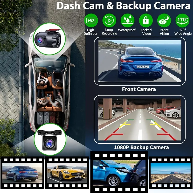 [ترقية شاشة QLED] ستيريو سيارة مزدوج الدين مقاس 7 بوصات مع كاميرا داش، CarPlay اللاسلكية وأجهزة Android Auto، Bluetooth 5.3، 240W 4