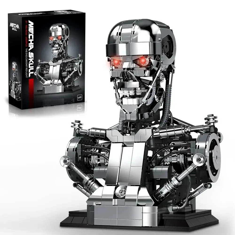 

1469PCS Mecha Skull Skeleton Robot Building Blocks Movie T800 Bust Figures Model Desktop Ornament Construction Bricks Toys Gift