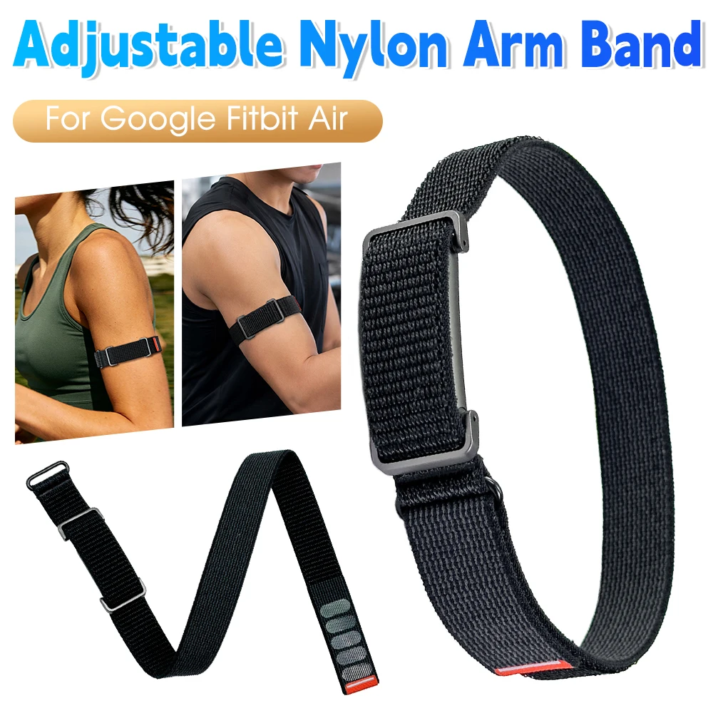 For Google Fitbit Air Bicep Training Watchband Strap Adjustable Arm Band with Metal Case Nylon Replacement Loop Bracelet Armband