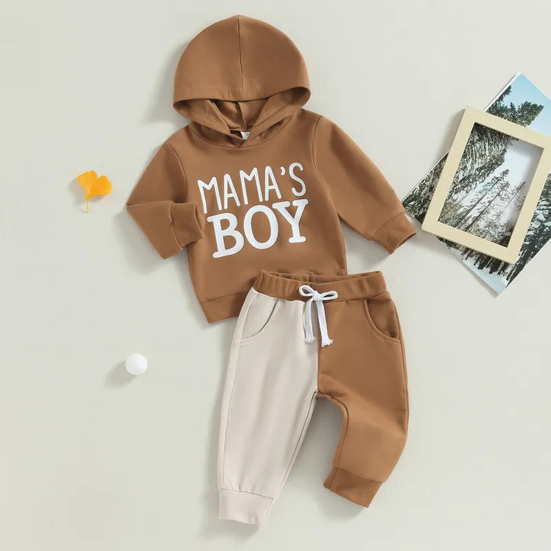 

Newborn Baby Boy Pant Sets Autumn Clothes Outfits Classic Long Sleeve Letter Hoodie and Pants Baby Items Clothing