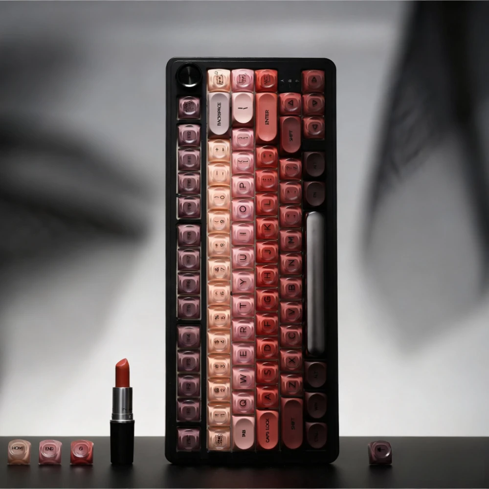 M75 Mechanical Keyboard 132keys Wireless Lipstick Keycap Custom HOA Profile Triple-mode Jelly Foggy Translucent Key Cap Keyboard