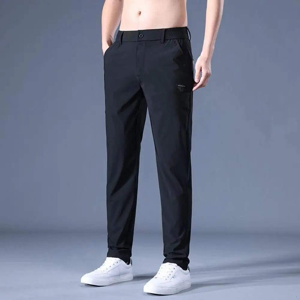

Men Long Pants Soft Breathable Men's Elastic Waist Straight Pants with Quick Dry Technology Convenient Pockets for Daily Comfort