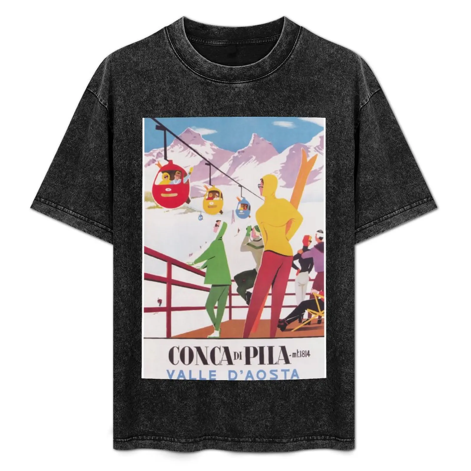 Conca di Pila Italian Vintage Ski Poster T-Shirt oversized oversizeds shirts graphic tees outfits for men