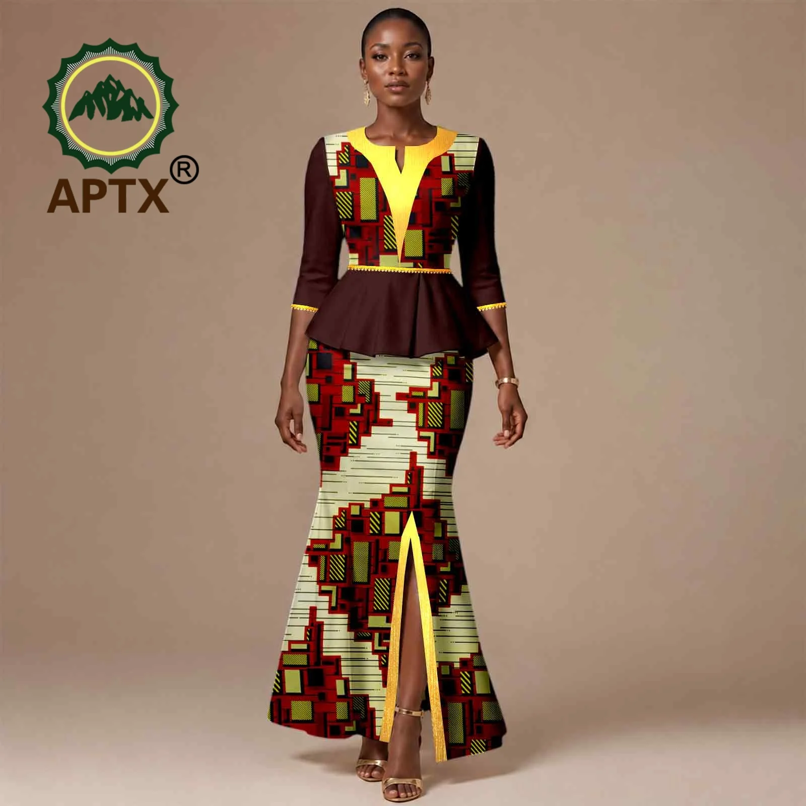 African Set for Women Ankara Print Three Quarter Sleeve Top and Ankle-Length Skirt Two-piece set Dashiki Party Wedding 2626045