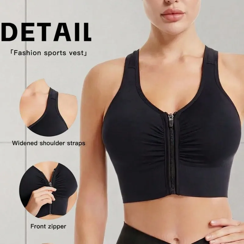 Shockproof Push-Up Running Yoga Fitness Sports Bra with Hollowed-Out Design, Front Zipper, Women's Sports Underwear