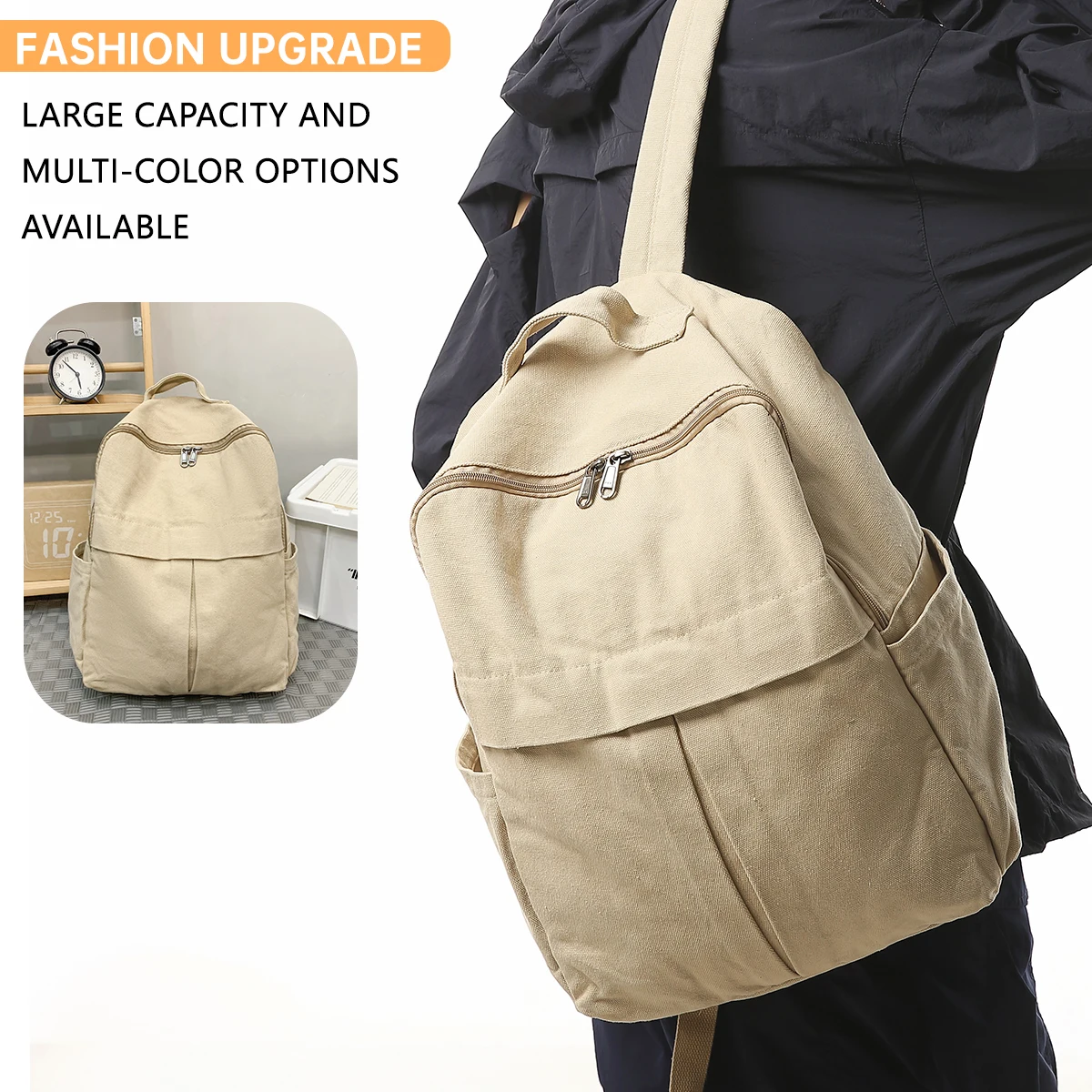 

Japanese-Style Simple Versatile Lightweight Canvas Backpack for Women, Suitable for High School and College Students, Travel, Hiking, and Laptop Backpack