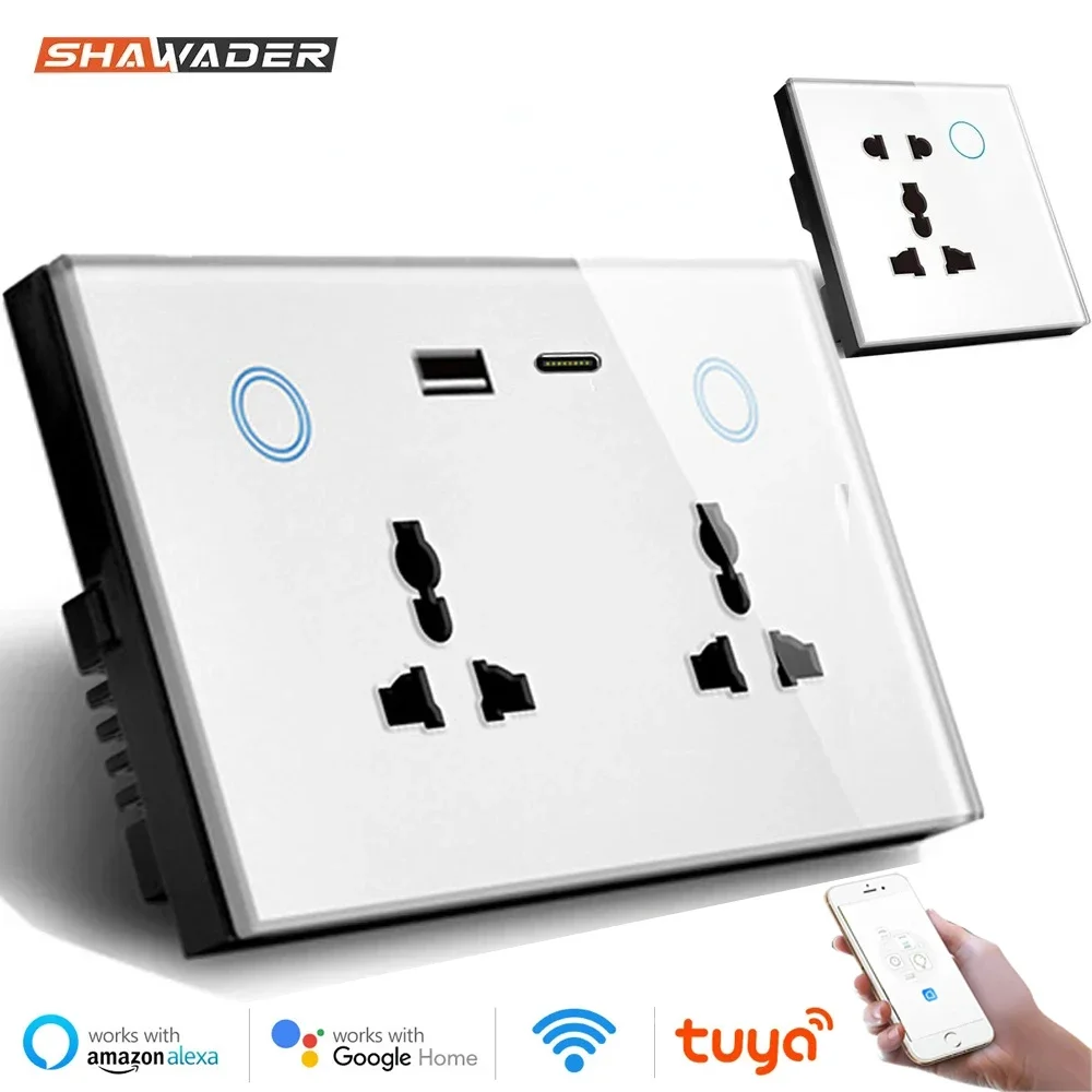 WIFI TYPE-C USB Wall Socket Universal Electrical Plug Outlet 13A Power Touch Switch Wireless Charge Work with Alexa Google Home