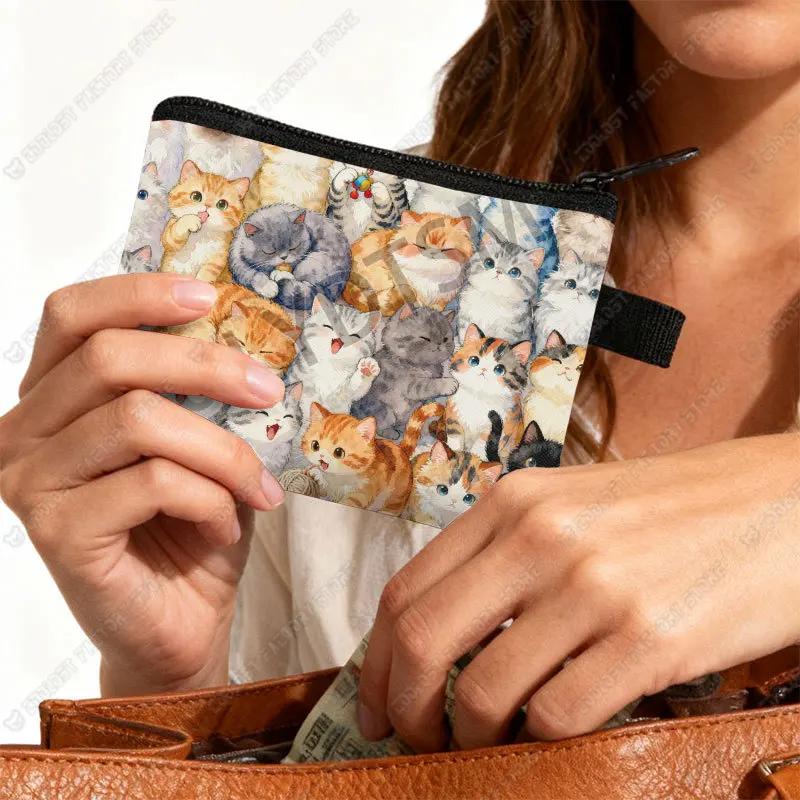 Cute Watercolor Painting Cats Print Coin Purse Money Bag Credit/ID Card Earphone Holder Coin Bag Zipper Pouch