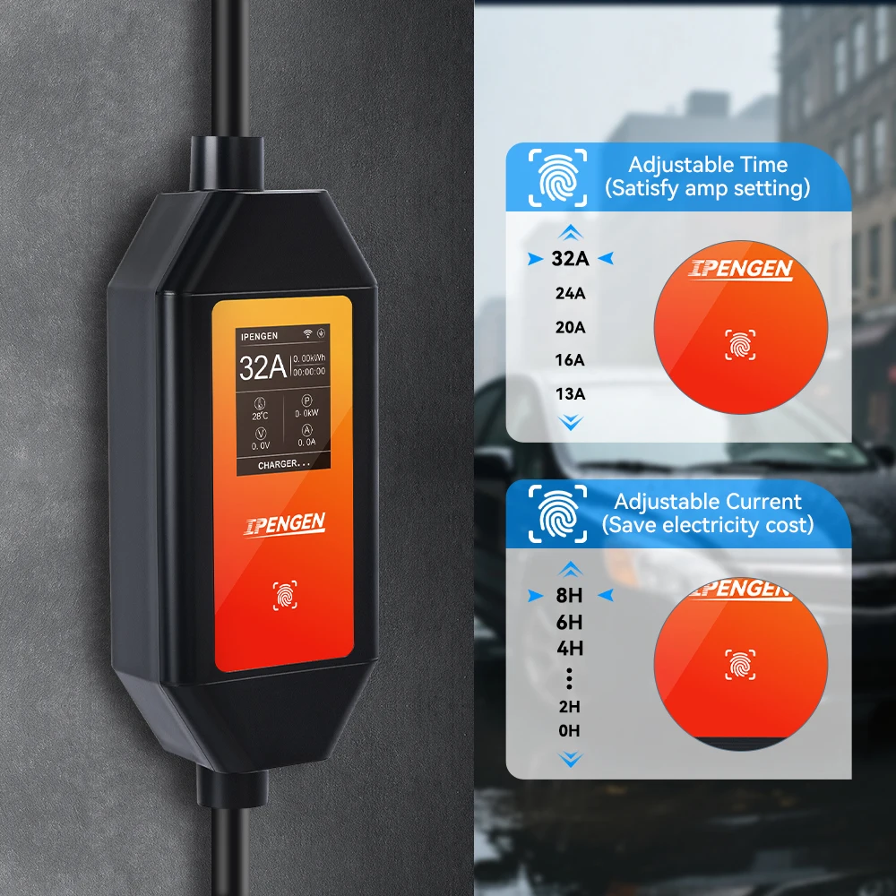 IPENGEN 32A 7KW Type2 Type1 EV Charger Portable GB/T Electric Vehicle Charger 1 Phase EVSE Charging 5M Cable WiFi APP Control