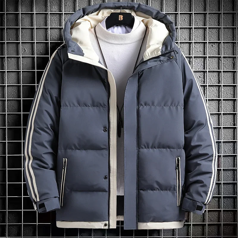 New Men's Winter Cotton Coat Jacket Casual Fashion Spliced Hooded Cardigan Two-piece Illusion Cotton Coat Outerwear Winter