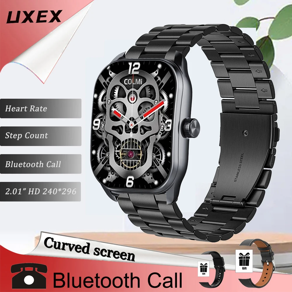 Estilo pantalla curva relojes inteligentes hombres señoras 2.01 "HD 240*296 Bluetooth llamada despertador foto personalizada relojes deportivos fuera UXEX