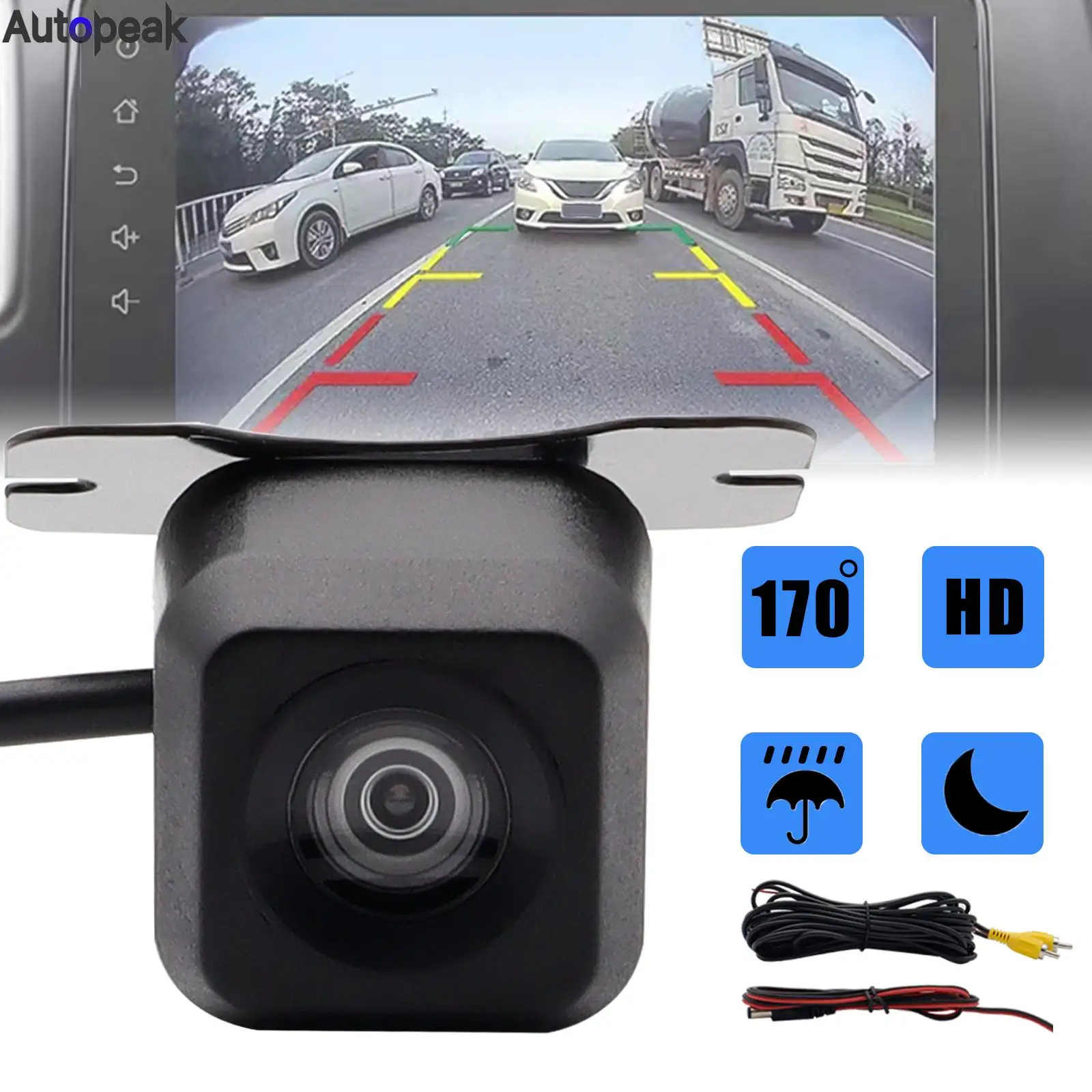 Car Rear View Backup Parking Reverse Camera Universal Night Vision Dustproof Waterproof IP68 170° Wide Angle HD CMOS Color Image