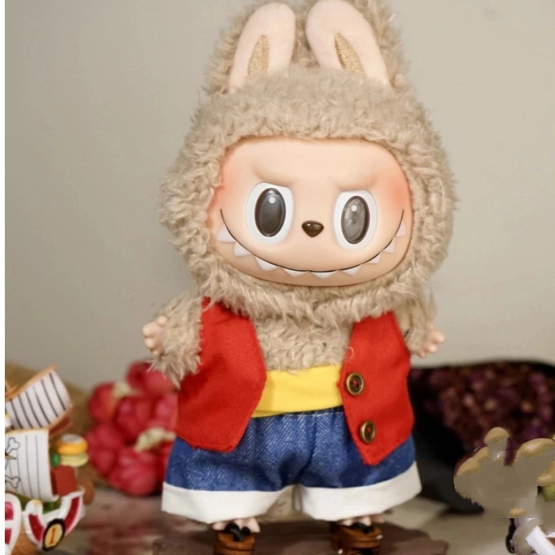 라부부 인형 옷 17cm, 라부부 옷용 멋진 빨간 조끼 세트, 트렌디한 플레이 펜던트 옷, 인형 액세서리, 축제 선물