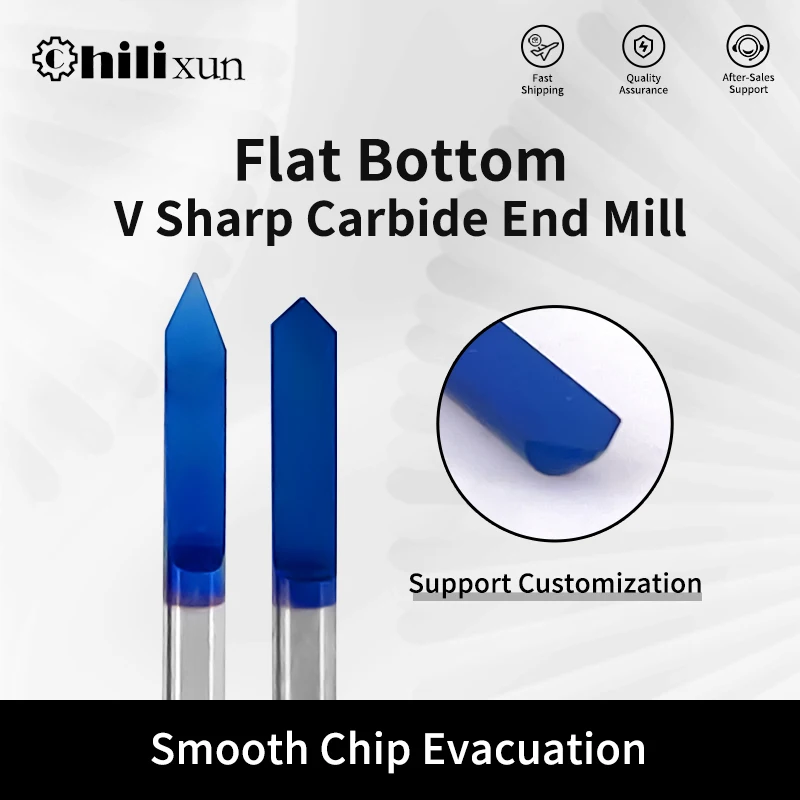 HILIXUN 10PCS 3.175mm Shank PCB Engraving Bit Tipped 0.1-0.3mm V Shape Carving Bits CNC Router Bit Flat Bottom End Mill for Wood