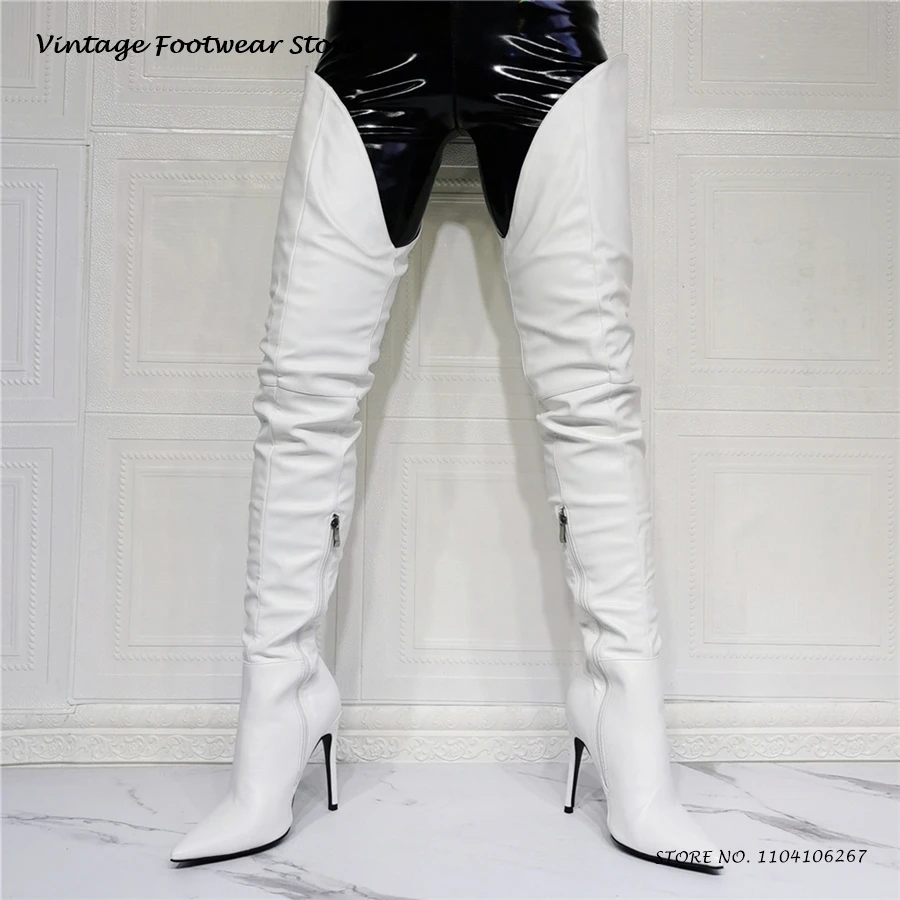 Concise Metallic Leather Thigh-high Boots Sexy Pointed Toe Thin Heels Party Shoes Women's Spring Autumn Over-the-knee Boots - view 4