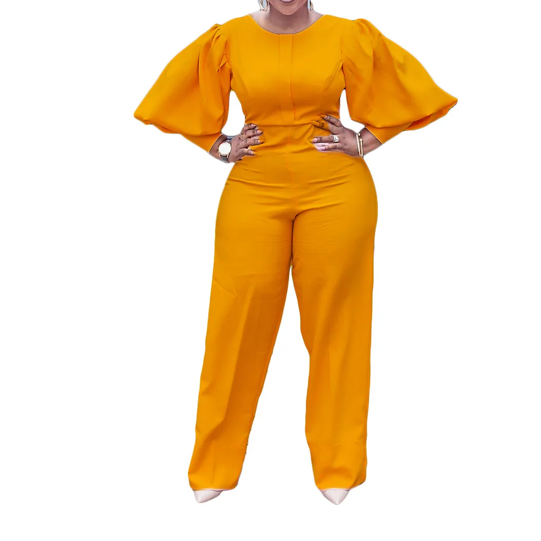 Combinaison à manches longues pour femme, coupe couvertes, couleur unie, jambe large, taille haute, grande taille, 2022, D208