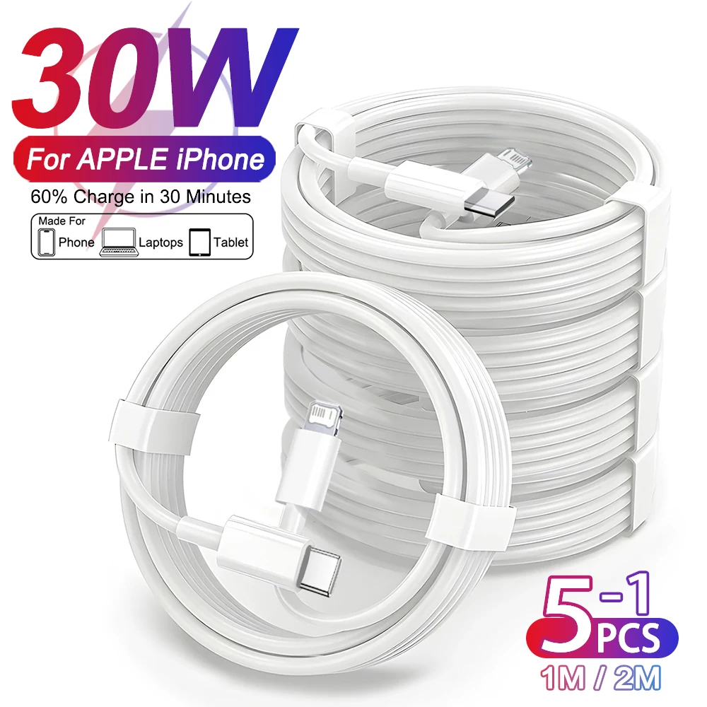 

1-5Pcs Original PD 30W USB Type C Cables For iPhone 13 12 11 14 Pro Max 8 Plus XR X XS Fast Charging Cable Data Wire Accessories