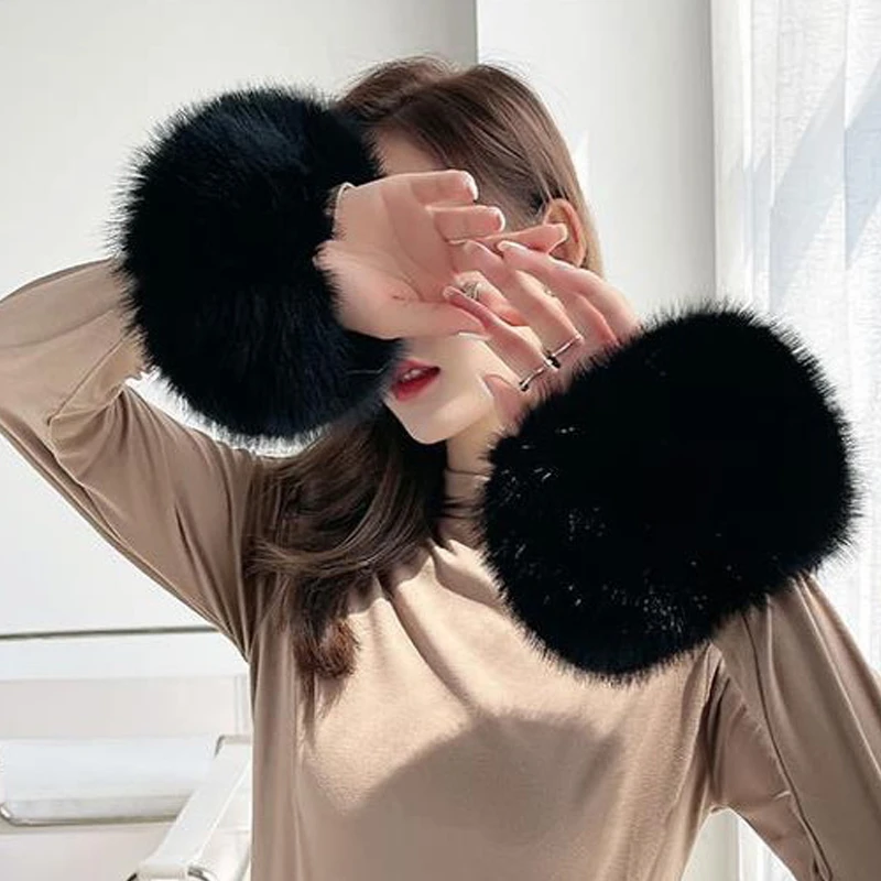 가을 겨울 플러시 장식용 따뜻한 소매 패션 코트 손목밴드 커프스 여성 팔찌 손목 보호 장갑