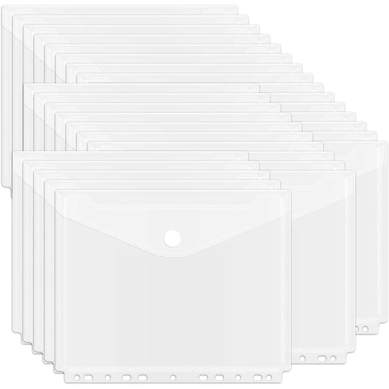 30-pack poly bindmiddelzak, 11 gaten doorzichtige bindmiddel-envelop met klittenbandsluiting, bindmiddelzakken voor kantoorbenodigdheden