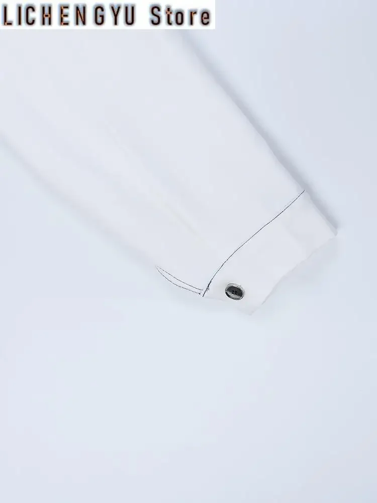 Loose Fit White Irregular Cross Big Size Casual Jacket New Lapel Long Sleeve Women Coat Fashion Spring Autumn