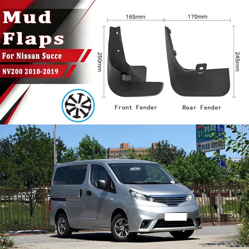 

4pcs Car Mud Flaps Fender for Nissan Succe NV200 2010-2019 Automotive Mudguards, Waterproof, Mud Splashing Prevent Accessories