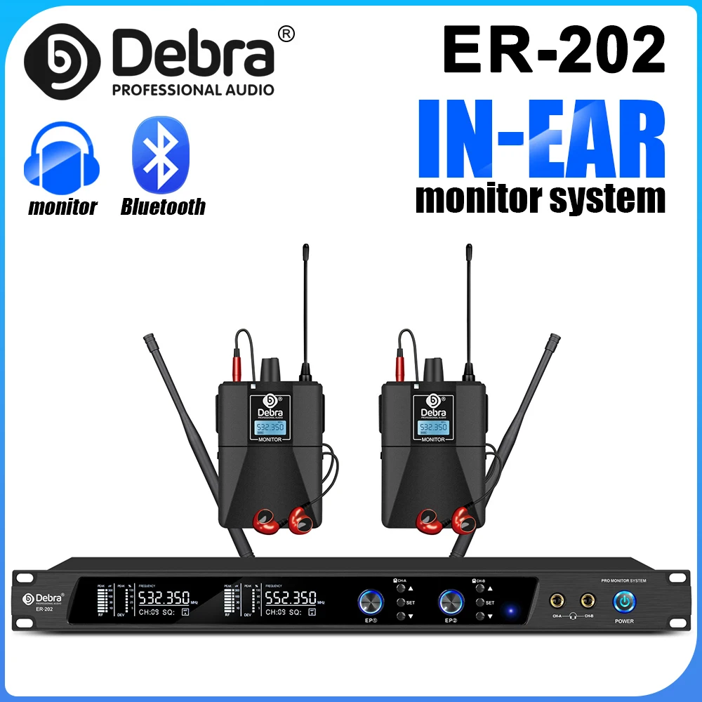 Debra ER-202 UHF Wireless In-Ear Monitor System with Multiple Receivers for Stage Performances, Recording Studios