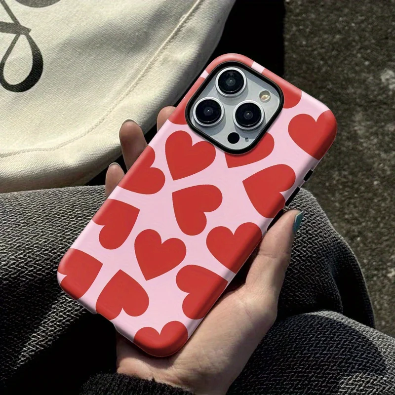 Phone Case for iPhone 16 15 14 13 12 11 X XS XR XSMAX 7 8 Pro Max Plus Luxury Red Love Simple and Fashi Double-layer Back Cover