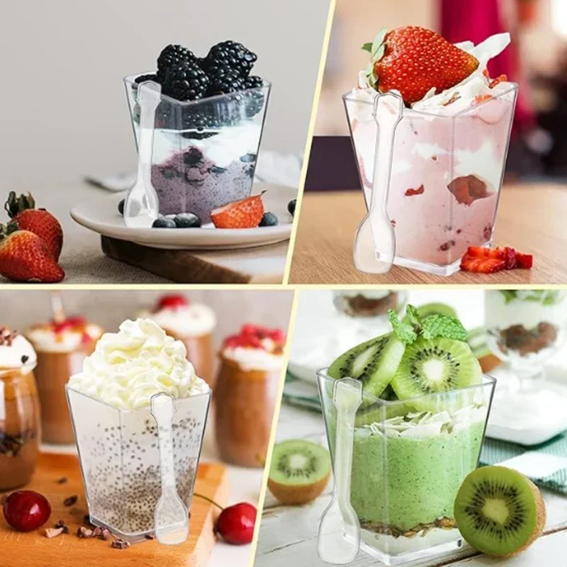 1-100PCS 40/20oz Mini Square Clear Plastic Dessert Cups Party with Small Plastic Dessert Cups Great for Desserts,pudding,mousse image 5