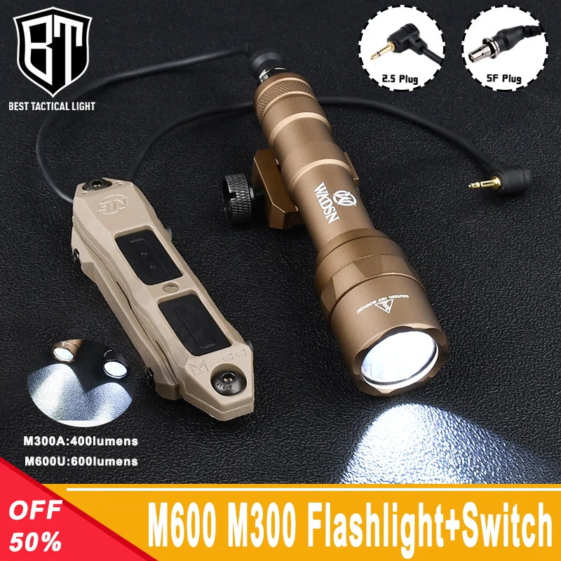 WADSN M300 M600 Metal Flashlight White LED Scout Light Dual Control Pressure Switch Fit 20mm Picatinny Rail Hunting Accessory  W