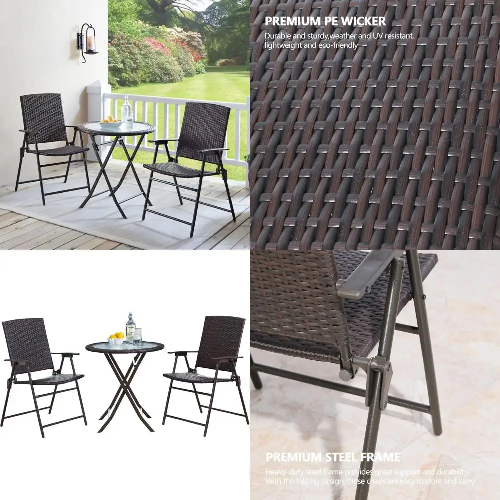 ชุดโต๊ะบิสโทรหวายพับได้ 3 ชิ้น สำหรับระเบียงกลางแจ้ง เฟอร์นิเจอร์สวนลานบ้าน พร้อมโต๊ะและเก้าอี้