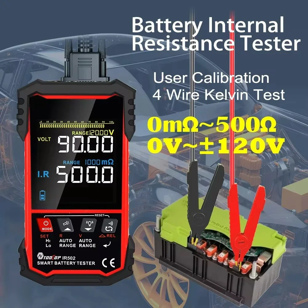 TOOLTOP 120V 500Ω Battery Internal Resistance Tester Handheld Calibratable Lead Acid alkaline Lithium Battery Tester IR500/IR502