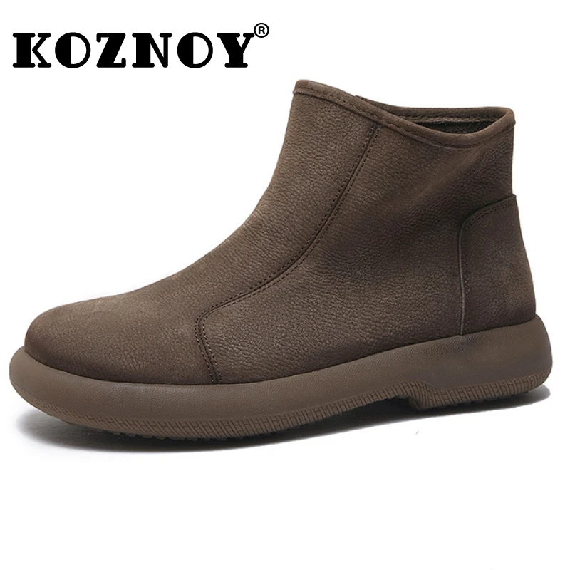 Koznoy Botki dla kobiet 2.5cm Cow Suede Genuine Leather Spring Chelsea Soft Soled Platform Wedge Flat Loafer Ankle Autumn Shoes