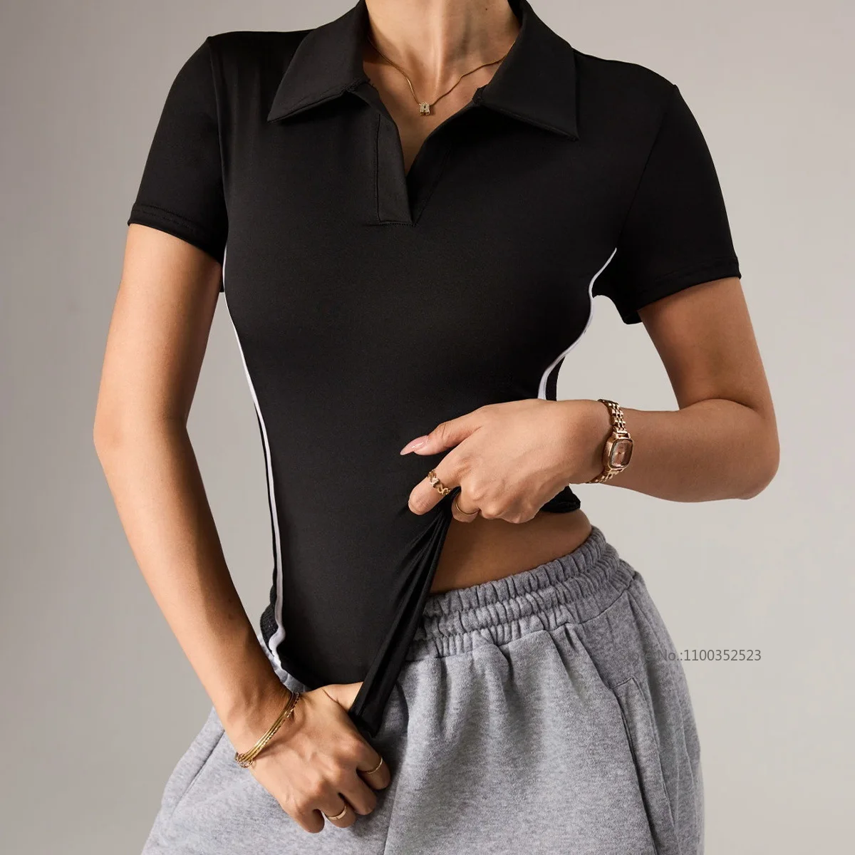 Women Slim Polo Collar Yoga Tennis Shirts V-Neck Short Sleeve Tops Quick Dry Breathable Sports T-Shirt Tennis Training Golf Tees