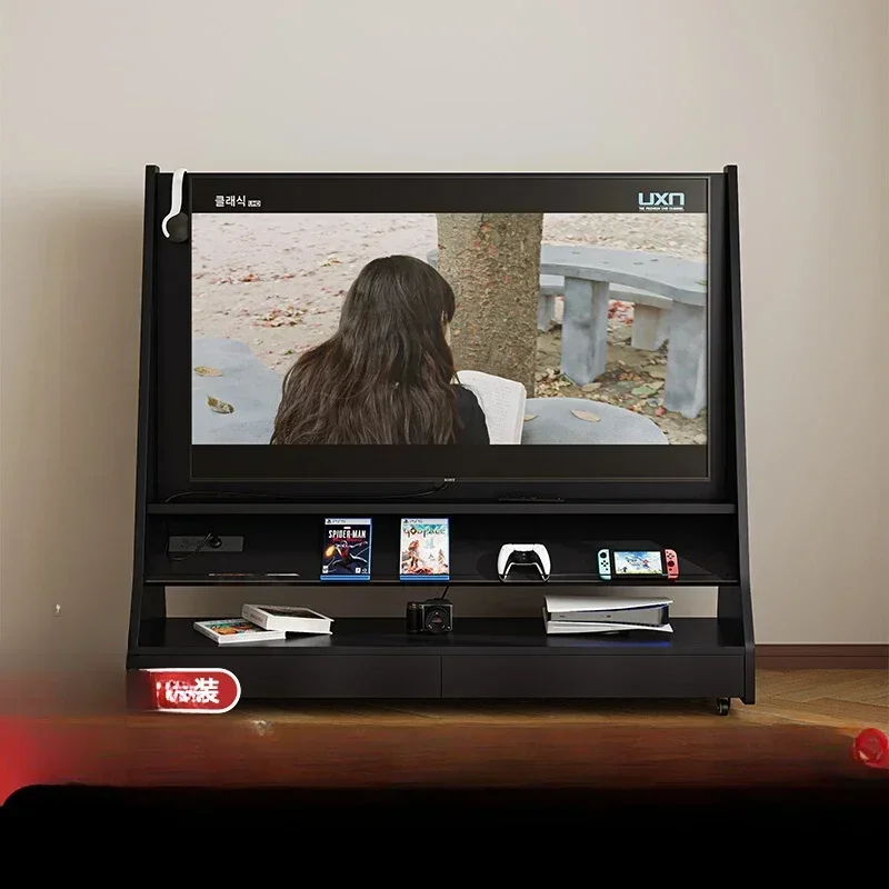 Medieval solid wood removable TV cabinet storage integrated small apartment household