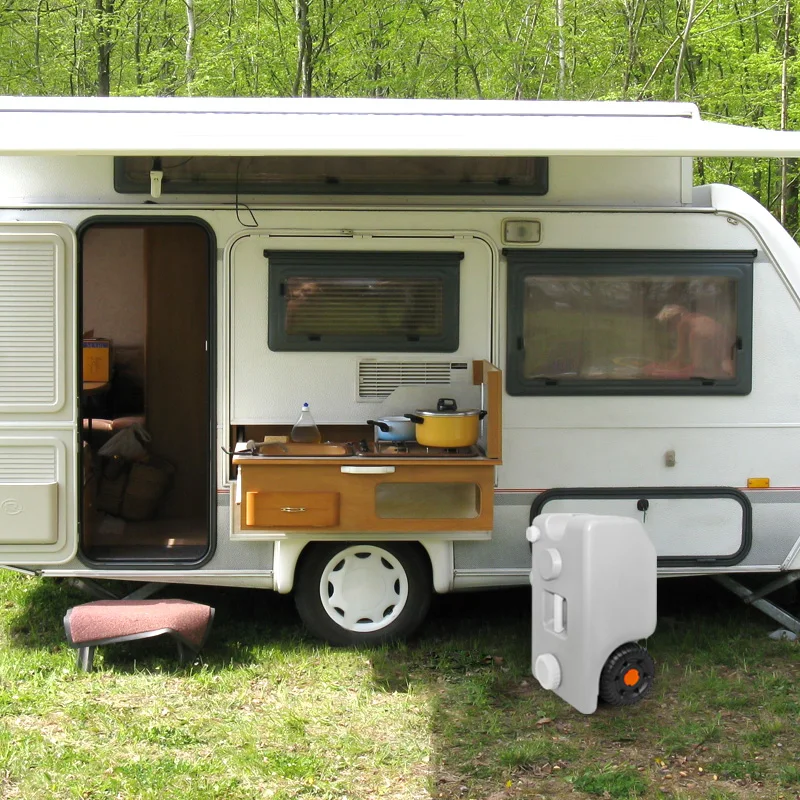 25L خزان المياه المحمولة RV مع عجلات استنزاف سريع وملء مقبض قابل للطي للتخييم قافلة مقطورة التسليم المحلي السريع #2