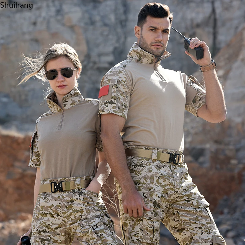 Camo Tático do Exército dos homens T-Shirt, Roupas de caça, Camiseta Airsoft, Roupas Paintball, Moletom Militar, T-Shirt