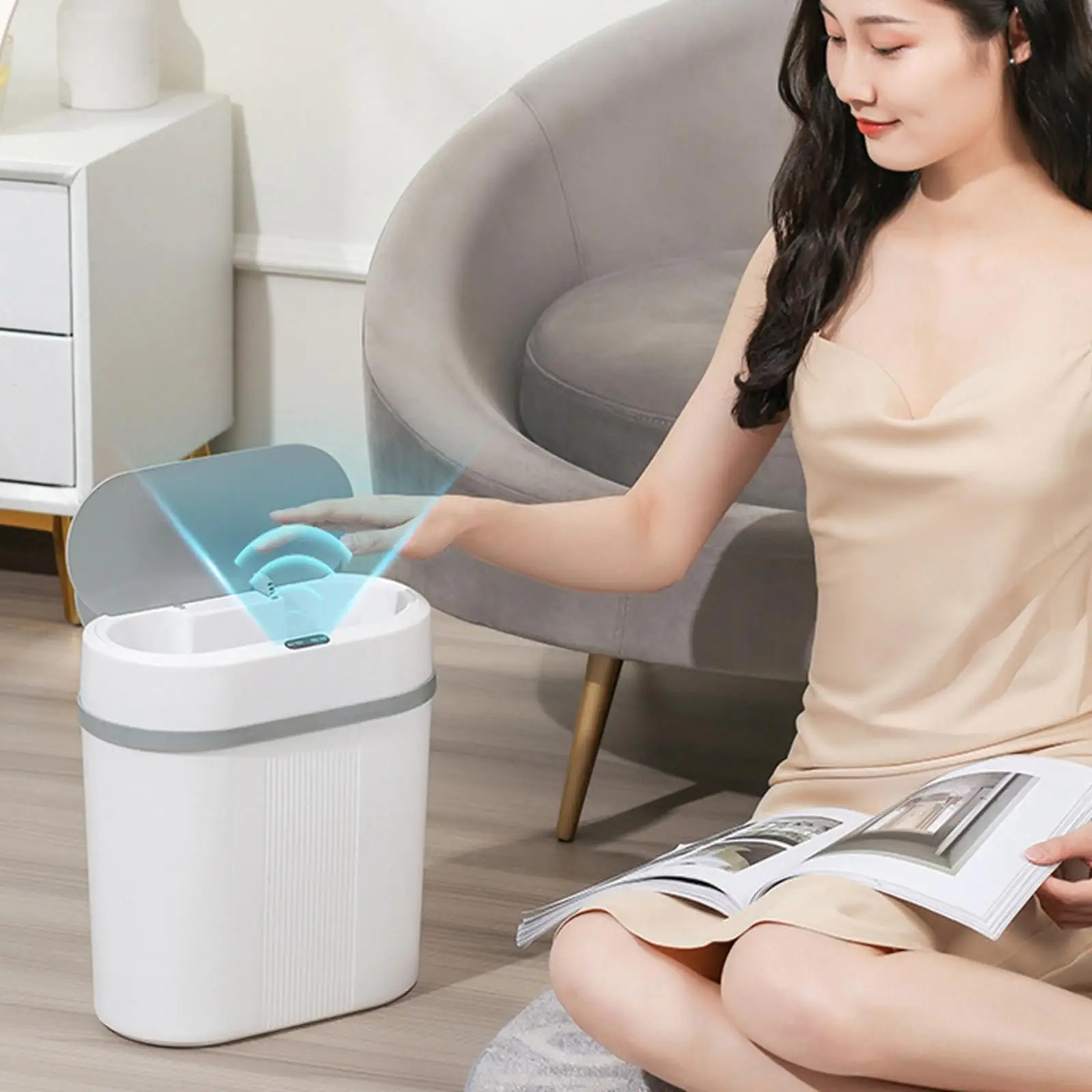 Smart Sensor Trash Can 12L Narrow Touchless Waterproof Electric Automatic Intelligent Trash Can for Home Hotel Office Bathroom