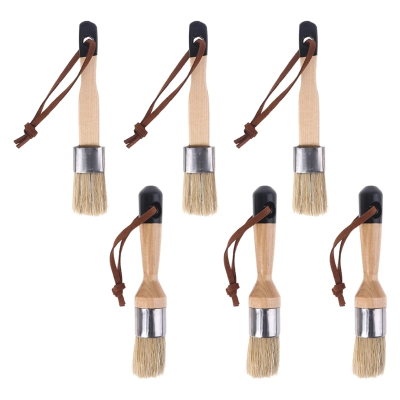 6 Pcs Round Chalk & Wax Finishing Brush Natural Bristle Brush for Hobby Paint, Faux & Wax Finishing, Stenciling