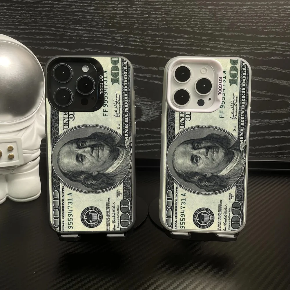 Dollars Money Phone Case IMD Color Silver Shell For IPhone 16 15 14 13 12 11 Pro Max Plus