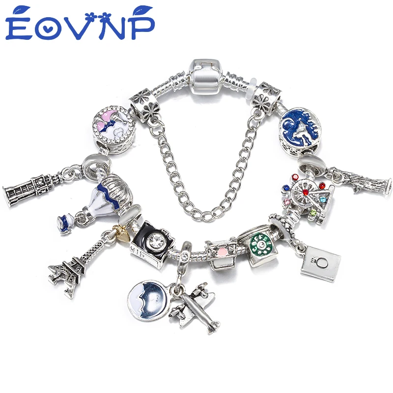 Romantic Tower Aircraft Charm Bracelet For Women With Crystal DIY Beads Pendants Bracelet High-Quality Jewelry Dropshipping