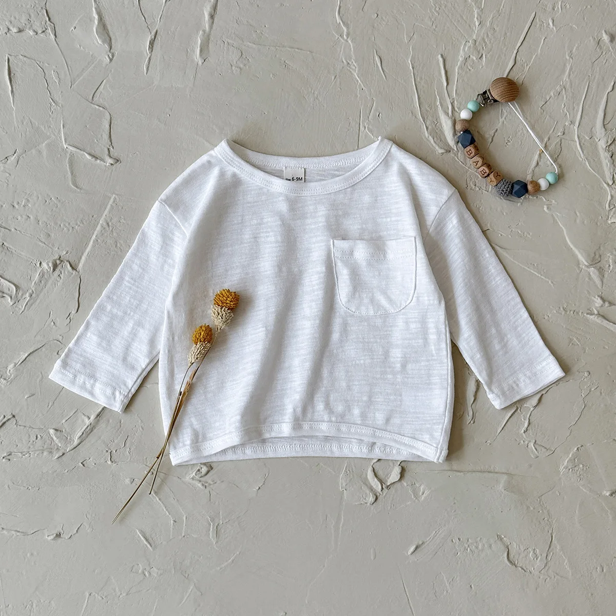 Childrens Solid Color Base Shirt 2025 Autumn New Item Boys Pure Cotton Fashionable Round Neck T Shirt Baby