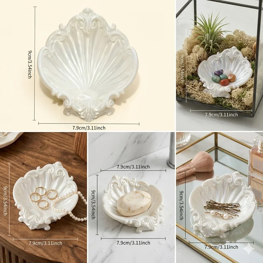 3D Printed Baroque Seashell Jewelry Tray Vintage Shell Ring Dish Key Storage Plate Coaster Bedroom Desk Aesthetic Room Decor