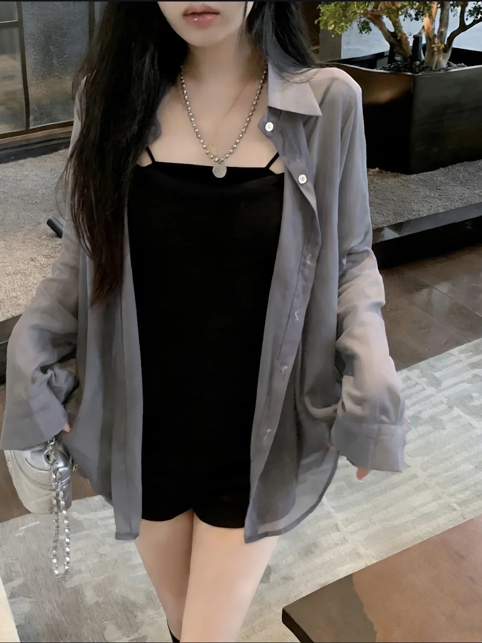 

Модная женская летняя тонкая рубашка с защитой от солнца, с длинным рукавом, цвета песочного песка, с жемчужным декором, средней длины, открытый кардиган, верхняя одежда