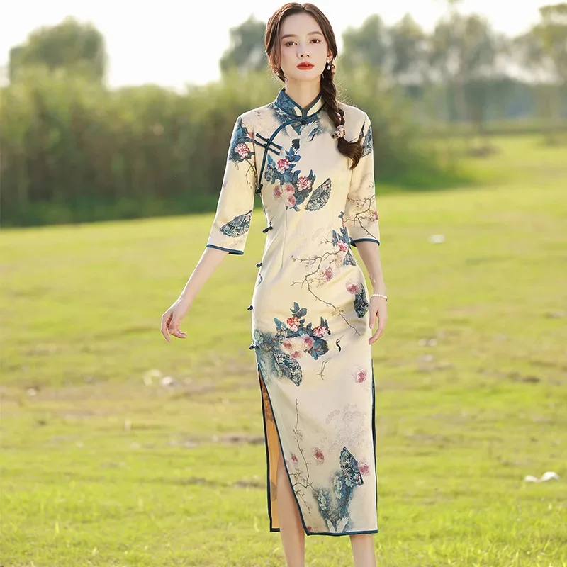 

Cheongsam improved dress 2024 new style temperament young girl retro French long daily spring waist