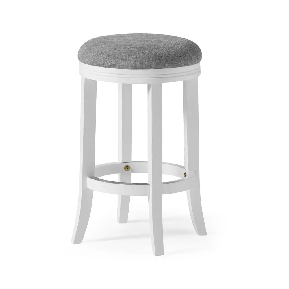 

Avery 26in. CounterHeight Wood Backless Barstool with Upholstered Grey Swivel Seat, White Frame