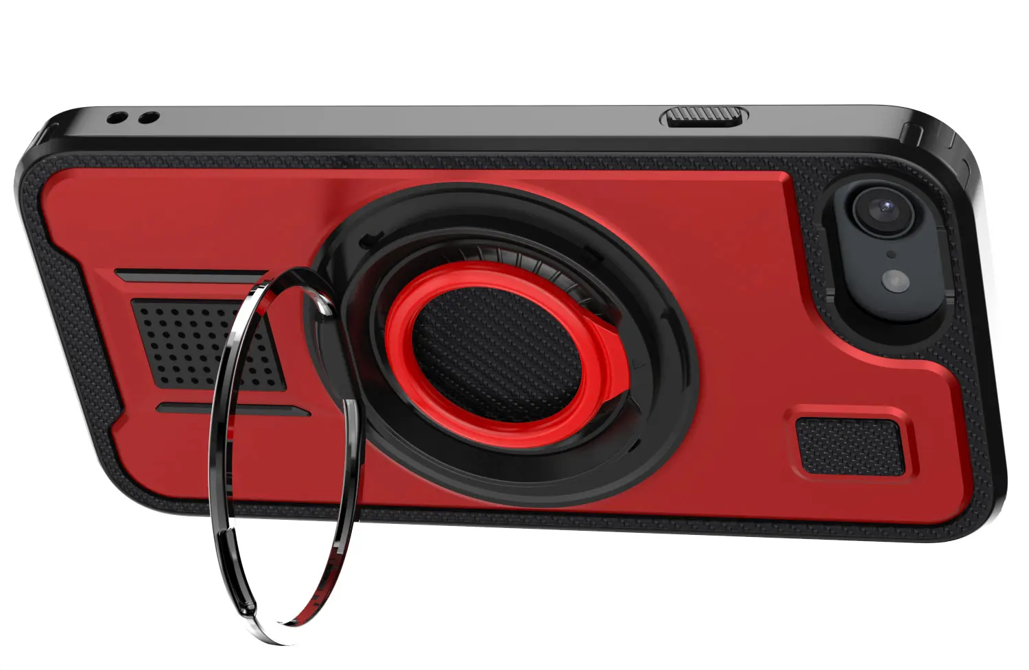 Para iPhone 7 4,7 polegadas Caso Híbrido À Prova de Choque Anel Duplo Kickstand Suporte Resistente Telefone Hard Slim Cover Vermelho