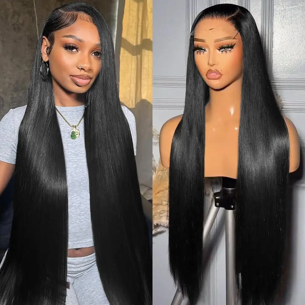 

40-42-дюймовый парик из натуральных прямых волос (13x6), бразильские волосы, плотность 200%, 13x4 HD прозрачный кружевной фронтальный парик, предварительно прорезанный, для женщин