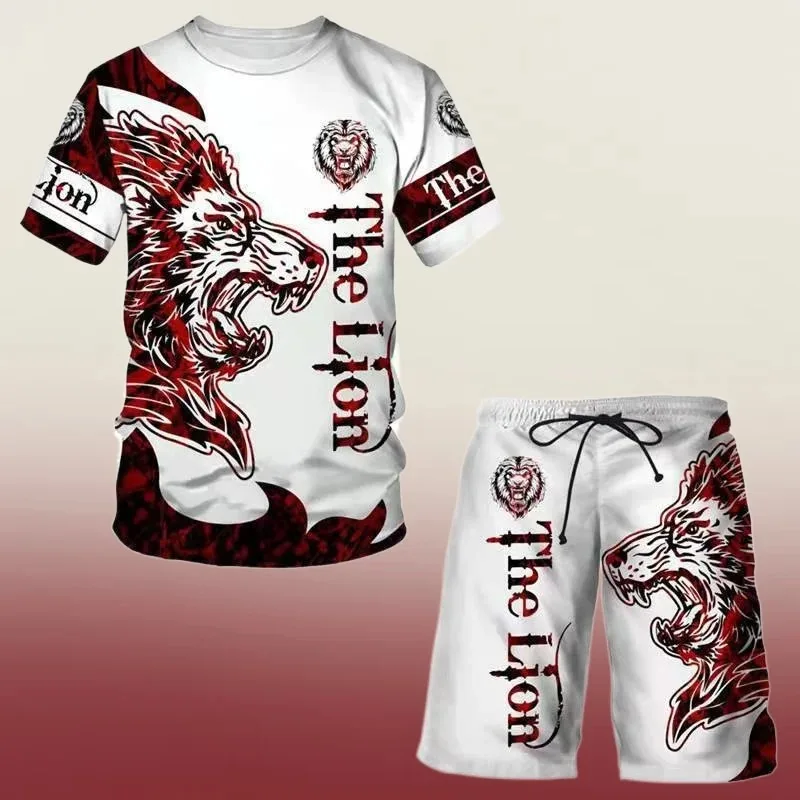 2025 New Summer Short Sleeved Round Neck 3D Printed Cool T-shirt and Shorts Set Top for Men's and Women's Casual Sportswear